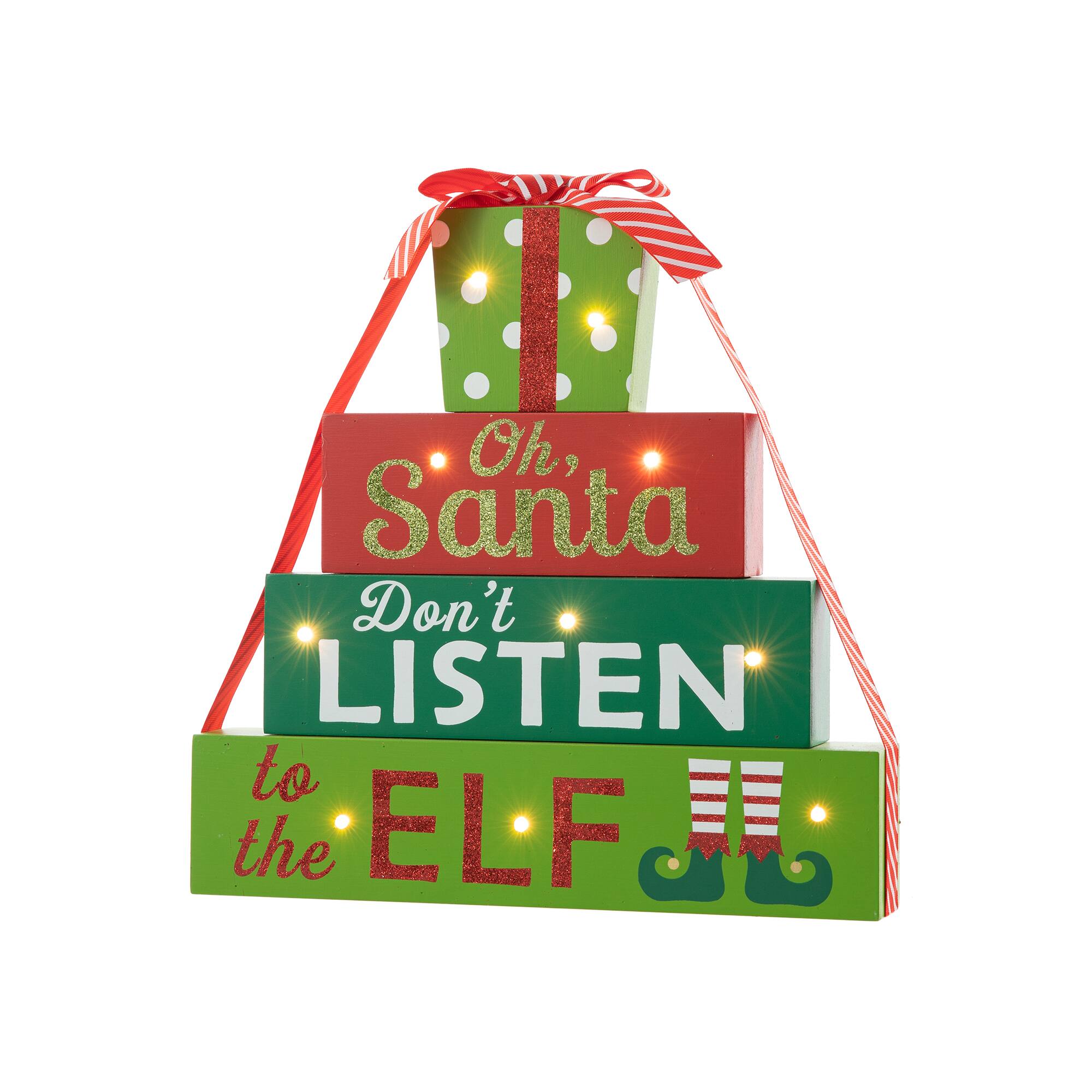 Glitzhome® 12" Lighted Wooden Christmas Gift Block Table Décor